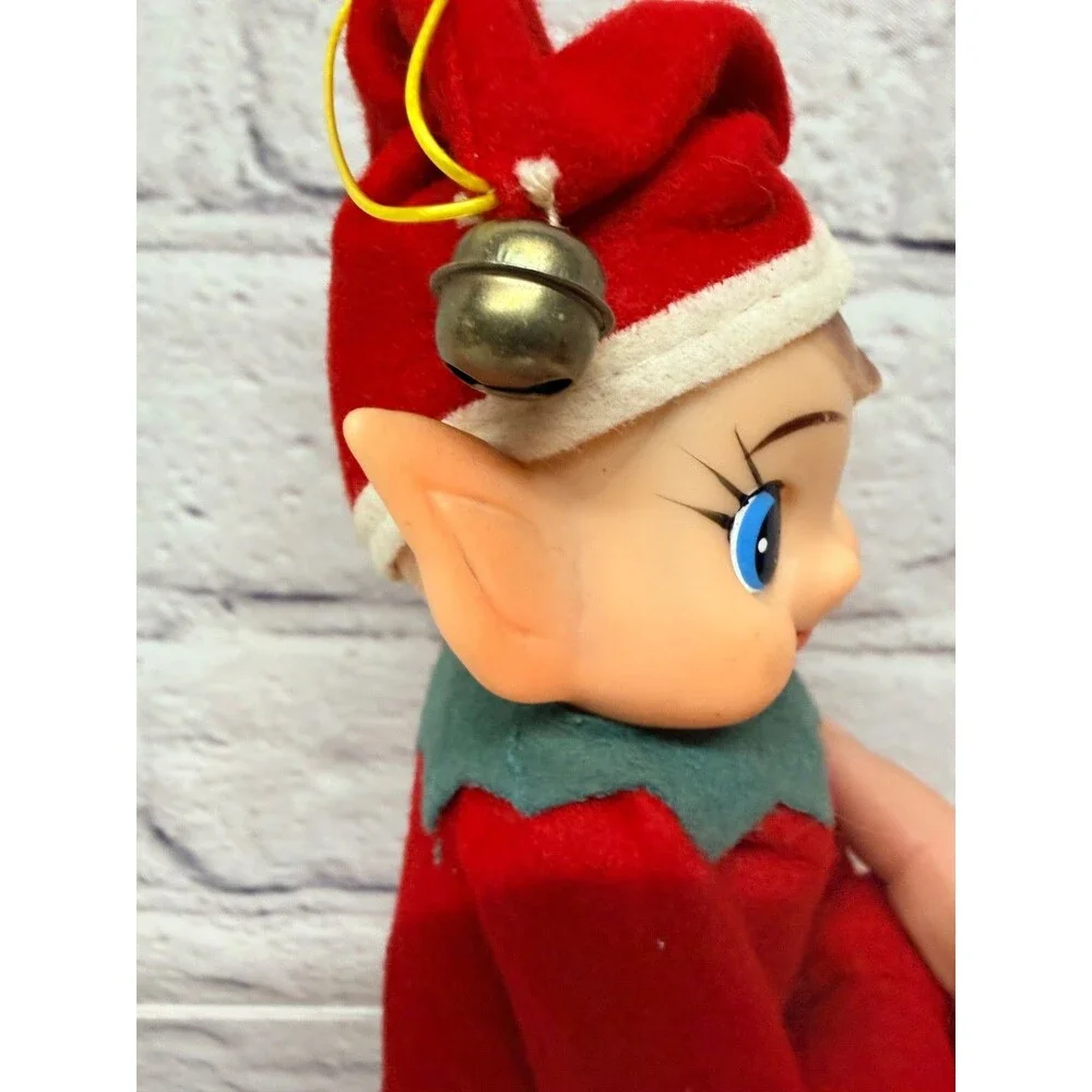 Vtg Knee Hugger Elf Large Pointy Ears 8” Japan Red Suit Blue Eyes